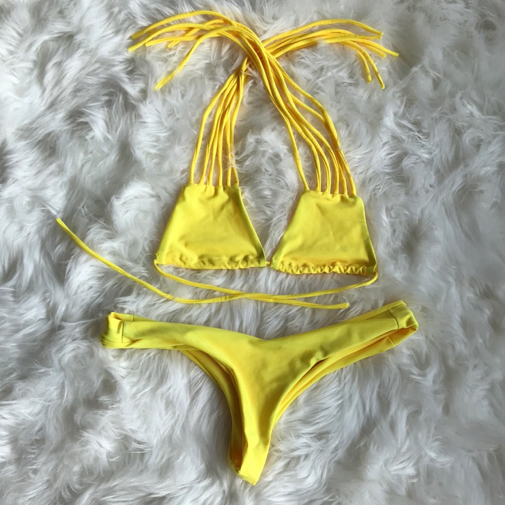 Cupshe Yellow Strappy Triangle Bikini Set